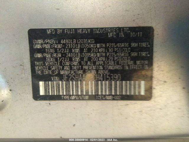 JF2SHAAC9CH415390 Subaru Forester 2.5x