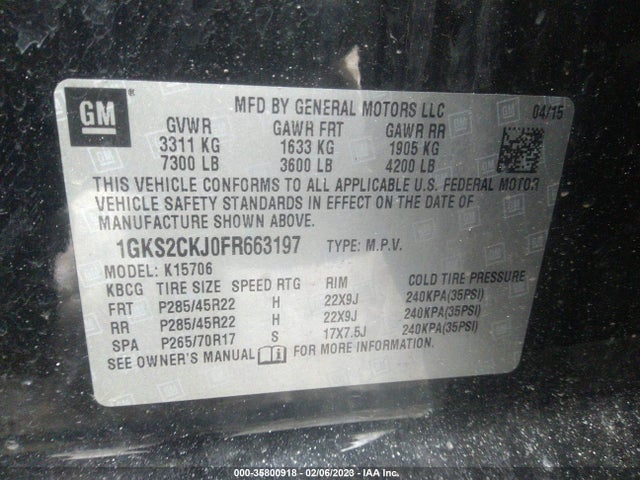 GMC YUKON DENALI 2015 1GKS2CKJ0FR663197 Image 9