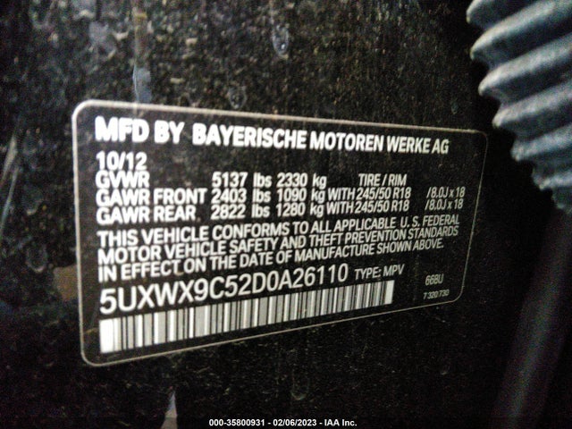 BMW X3 Xdrive28i 2013 5UXWX9C52D0A26110 Image 9