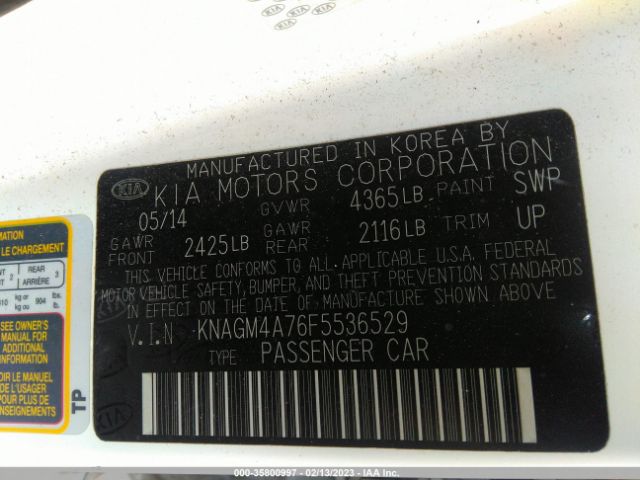 KNAGM4A76F5536529 KIA Optima Lx