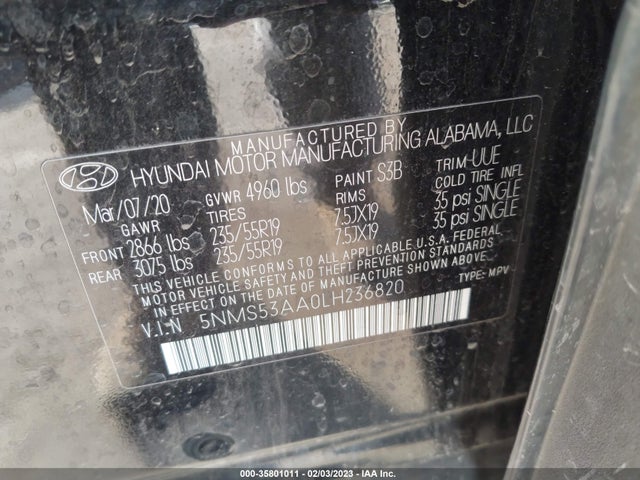 2020 Hyundai Santa Fe, VIN: 5NMS53AA0LH236820