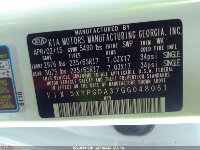 5XYPGDA37GG048061 KIA SORENTO LX