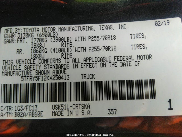 2019 Toyota Tundra, VIN: 5TFRY5F12KX250413