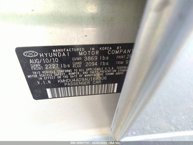 Hyundai Elantra Gls Pzev 2010 KMHDU4AD9AU168806 Image 10