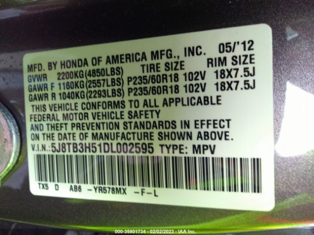 5J8TB3H51DL002595 Acura Rdx Tech Pkg