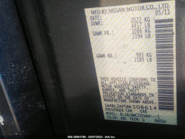 2011 NISSAN ALTIMA 3.5 SR VIN: 1N4BL2AP5BN508614