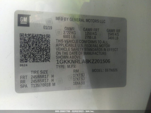GMC ACADIA SLE 2019 1GKKNRLA8KZ201506 Image 9
