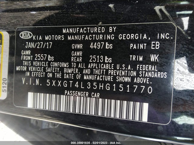 2017 Kia Optima, VIN: 5XXGT4L35HG151770