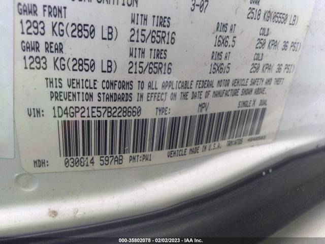 Dodge CARAVAN C/V 2007 1D4GP21E57B228660 Image 10