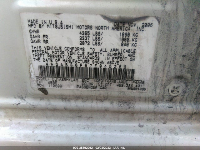 2007 MITSUBISHI GALANT ES/SE VIN: 4A3AB36F57E045263