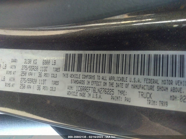 35802135 :رقم المزاد ، 1C6RREFT6LN276225 vin ، 2020 Ram 1500 Big Horn مزاد بيع