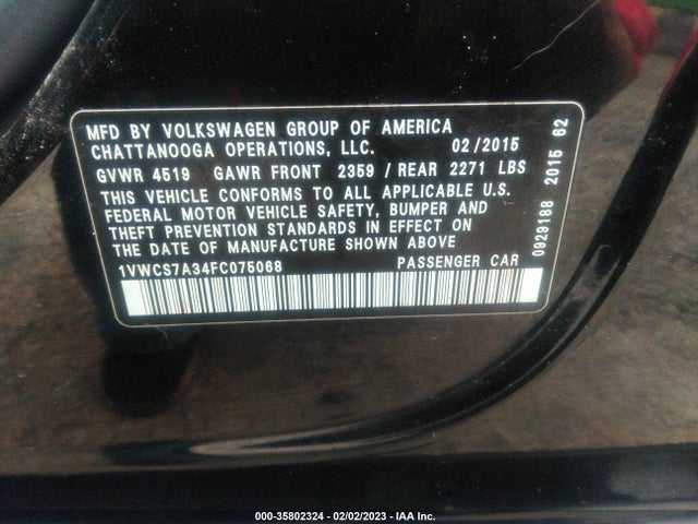 1VWCS7A34FC075068 Volkswagen Passat 1.8t Sel Premium
