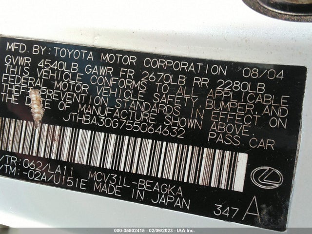 JTHBA30G755064632 Lexus ES 330