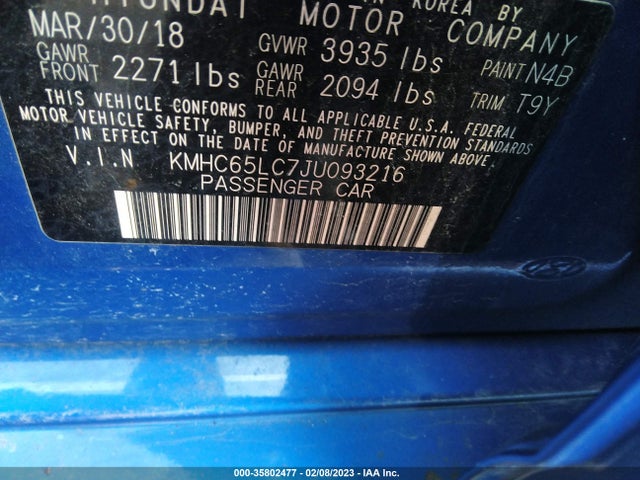 2018 Hyundai Ioniq, VIN: KMHC65LC7JU093216