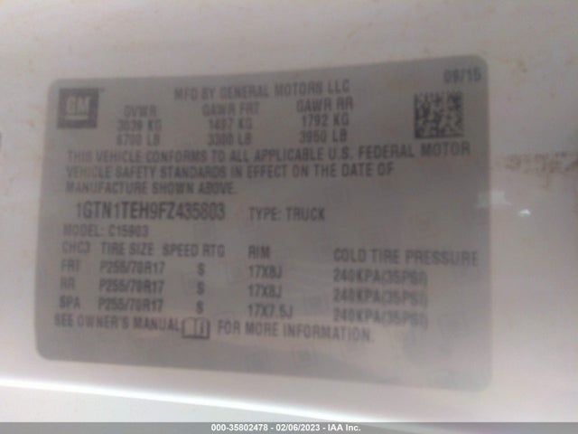 GMC SIERRA 1500 2015 1GTN1TEH9FZ435803 Image 9