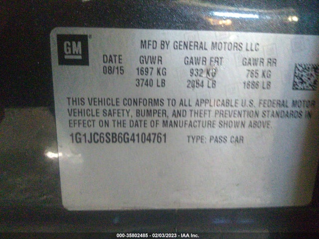 Chevrolet SONIC LT 2016 1G1JC6SB6G4104761 Image 9