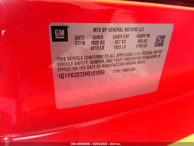 2017 Chevrolet Corvette, VIN: 1G1YK2D72H5101659