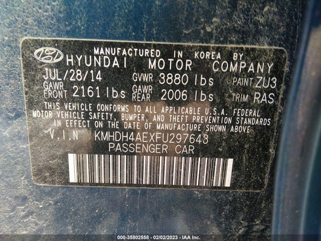 Hyundai Elantra Limited/se 2015 KMHDH4AEXFU297643 Image 10