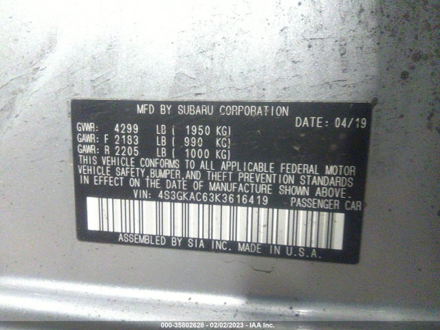 4S3GKAC63K3616419 Subaru Impreza Premium