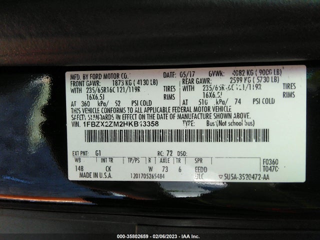 2017 Ford Transit, VIN: 1FBZX2ZM2HKB13358