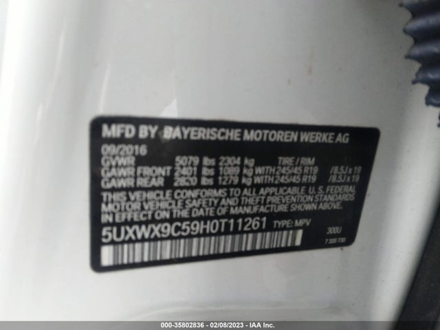 2017 BMW X3, VIN: 5UXWX9C59H0T11261