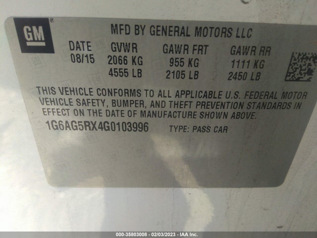 2016 Cadillac ATS, VIN: 1G6AG5RX4G0103996