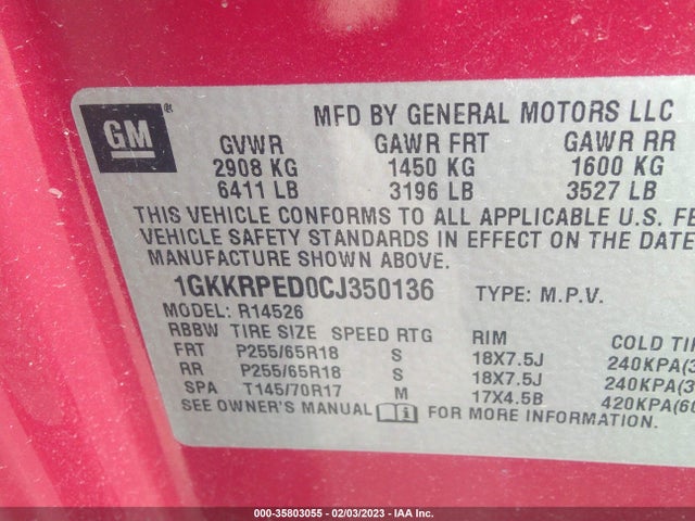 GMC ACADIA SLE 2012 1GKKRPED0CJ350136 Image 11