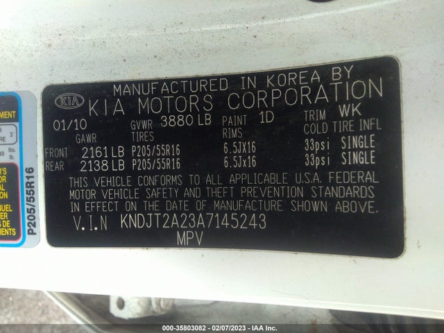 2010 KIA SOUL VIN: KNDJT2A23A7145243