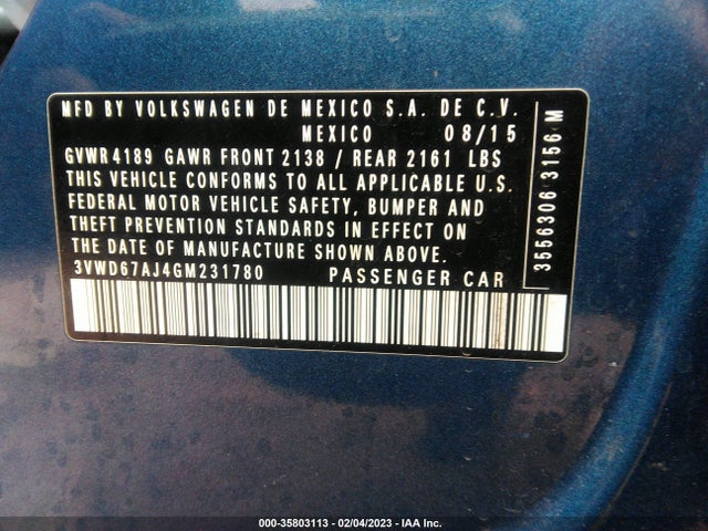 3VWD67AJ4GM231780 Volkswagen Jetta Sedan 1.4t Se W/connectivity