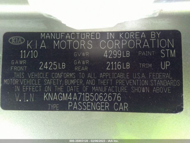 KNAGM4A71B5062676 KIA Optima Lx