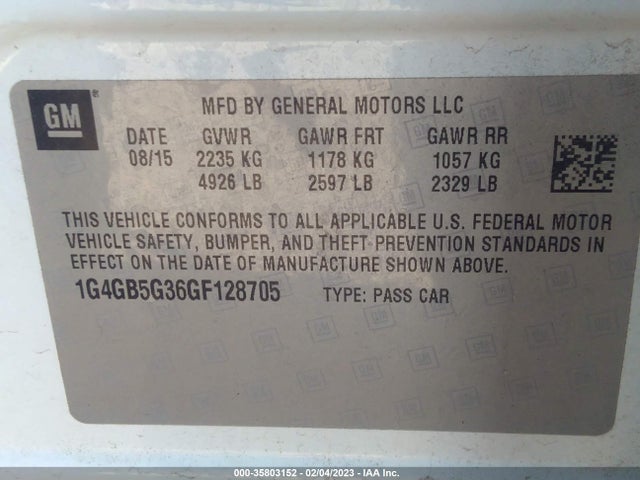 2016 Buick LaCrosse, VIN: 1G4GB5G36GF128705