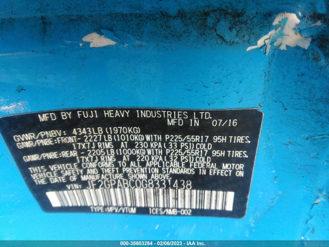 2016 Subaru Crosstrek, VIN: JF2GPABC0G8331438
