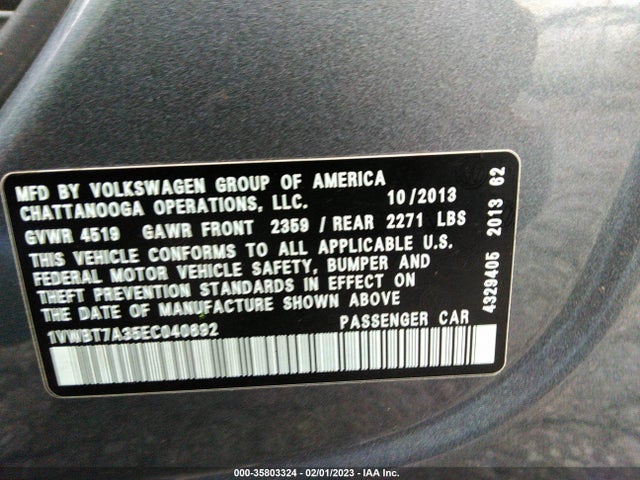 1VWBT7A35EC040692 Volkswagen Passat Se W/sunroof
