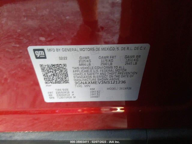 Chevrolet EQUINOX RS 2022 3GNAXMEV3NS121236 Image 9