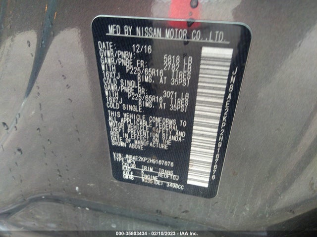 2017 Nissan Quest, VIN: JN8AE2KP2H9167676