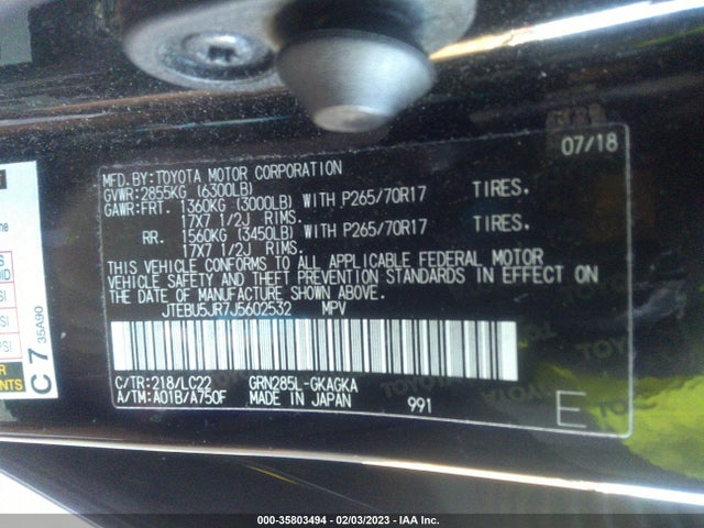 2018 Toyota 4Runner, VIN: JTEBU5JR7J5602532