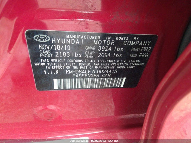Hyundai ELANTRA SEL 2020 KMHD84LF7LU034415 Image 10