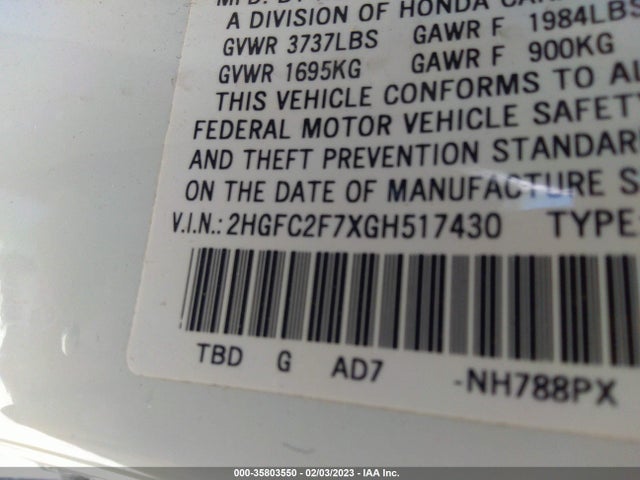 2016 Honda Civic, VIN: 2HGFC2F7XGH517430