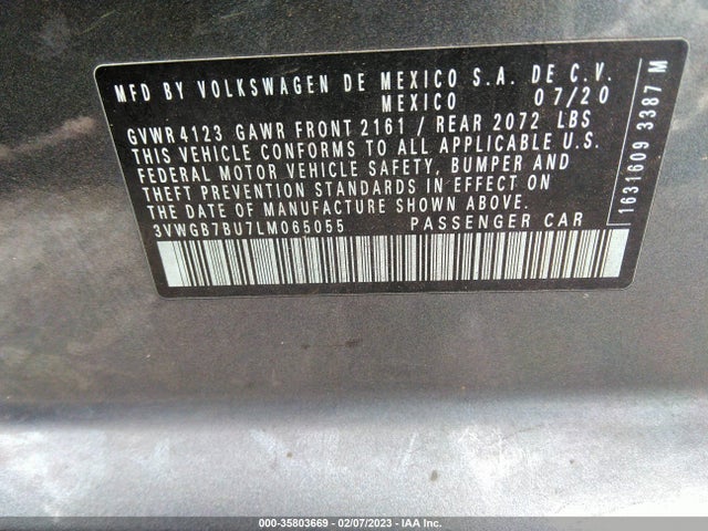 3VWGB7BU7LM065055 Volkswagen Jetta Sel Premium