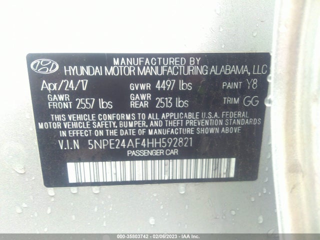 Hyundai Sonata 2.4l 2017 5NPE24AF4HH592821 Image 9