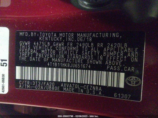 Toyota CAMRY LE 2018 4T1B11HK8JU651674 Image 9