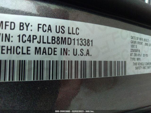 1C4PJLLB8MD113381 Jeep Cherokee Altitude