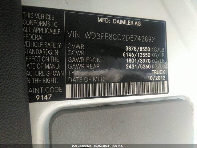 2013 MERCEDES-BENZ SPRINTER CARGO VANS VIN: WD3PE8CC2D5742892