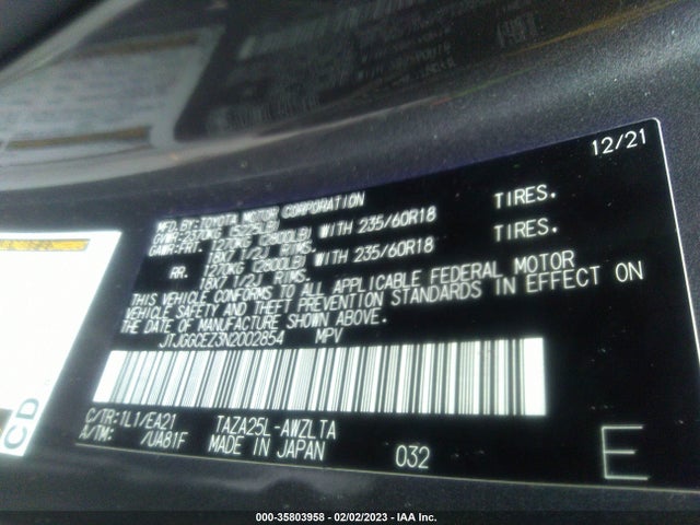 2022 Lexus NX, VIN: JTJGGCEZ3N2002854