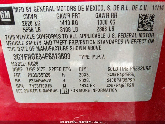 3GYFNGE34FS573583 Cadillac Srx Premium Collection