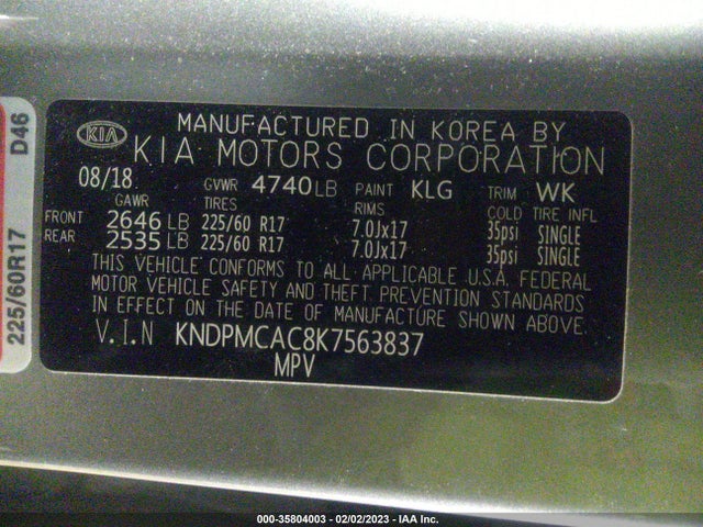 2019 Kia Sportage, VIN: KNDPMCAC8K7563837