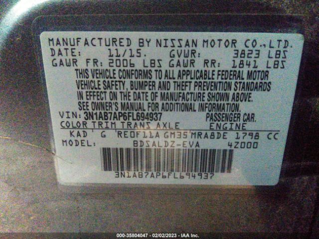 3N1AB7AP6FL694937 Nissan SENTRA SV
