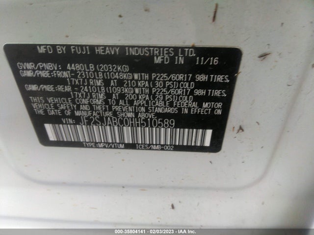 2017 Subaru Forester, VIN: JF2SJABC0HH510589