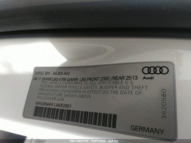WAUDNAF41JA052801 Audi A4 Premium/tech Premium