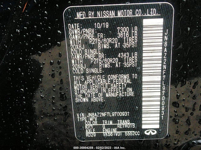2020 Infiniti QX80, VIN: JN8AZ2NF7L9700931